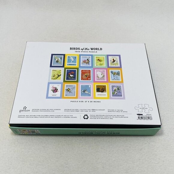 Galison Puzzle Birds Of World 1000 Pcs Stamp Collage Watcher Collector Worldwide - Picture 2 of 9